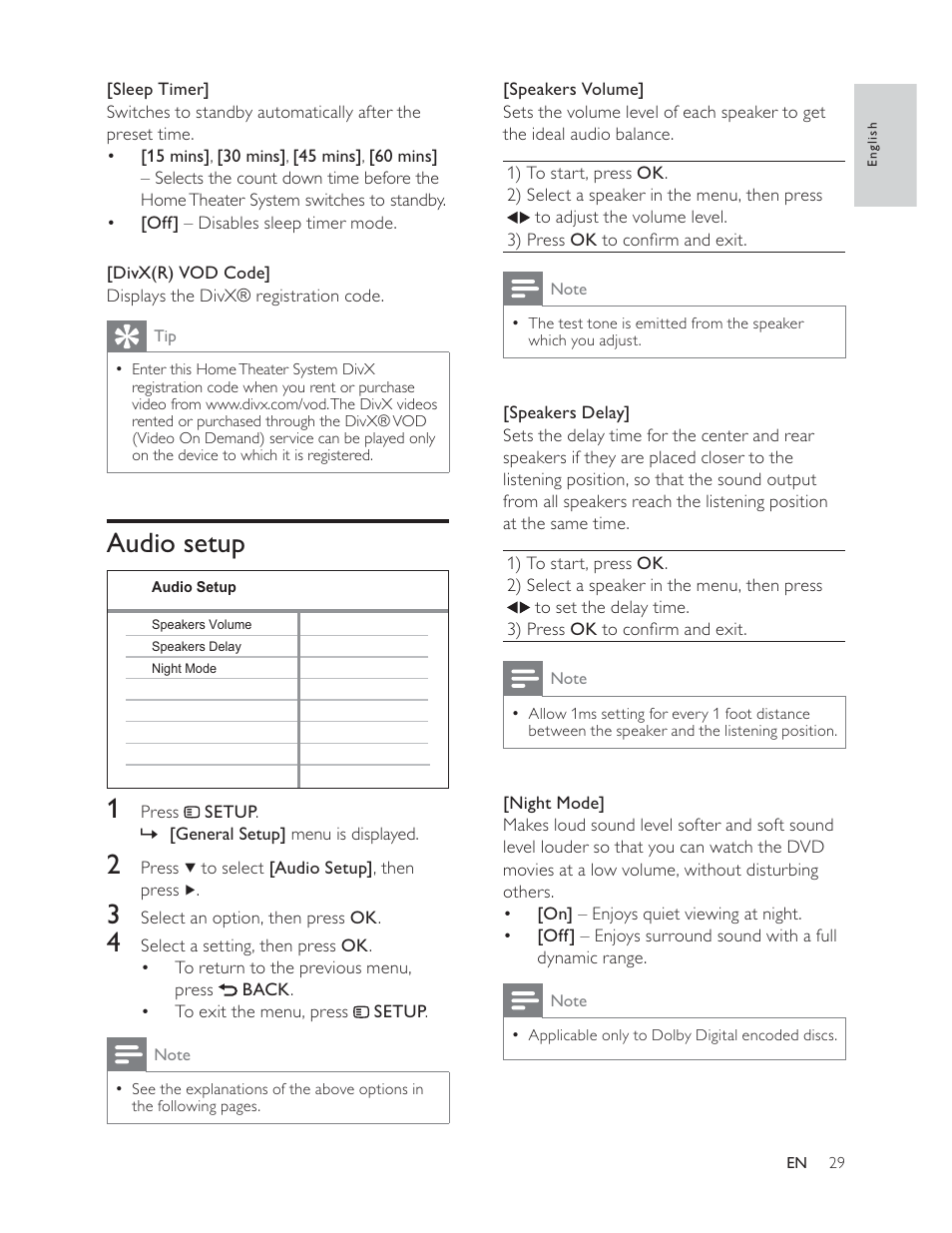 Audio setup 1 | Philips HTS3181 User Manual | Page 29 / 38