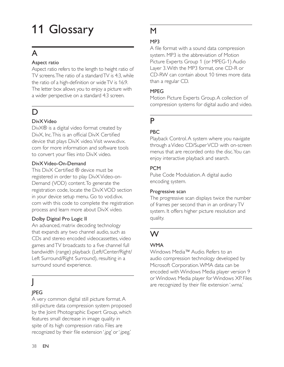 11 glossary | Philips HTS3181 User Manual | Page 38 / 38