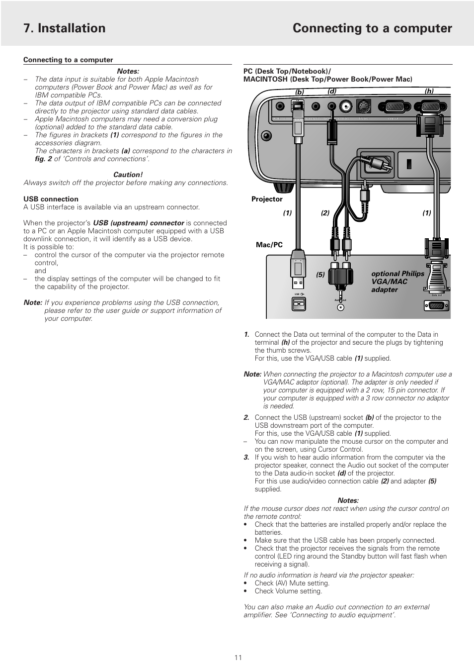 Connecting to a computer, Installation | Philips cSmart Series User Manual | Page 11 / 23