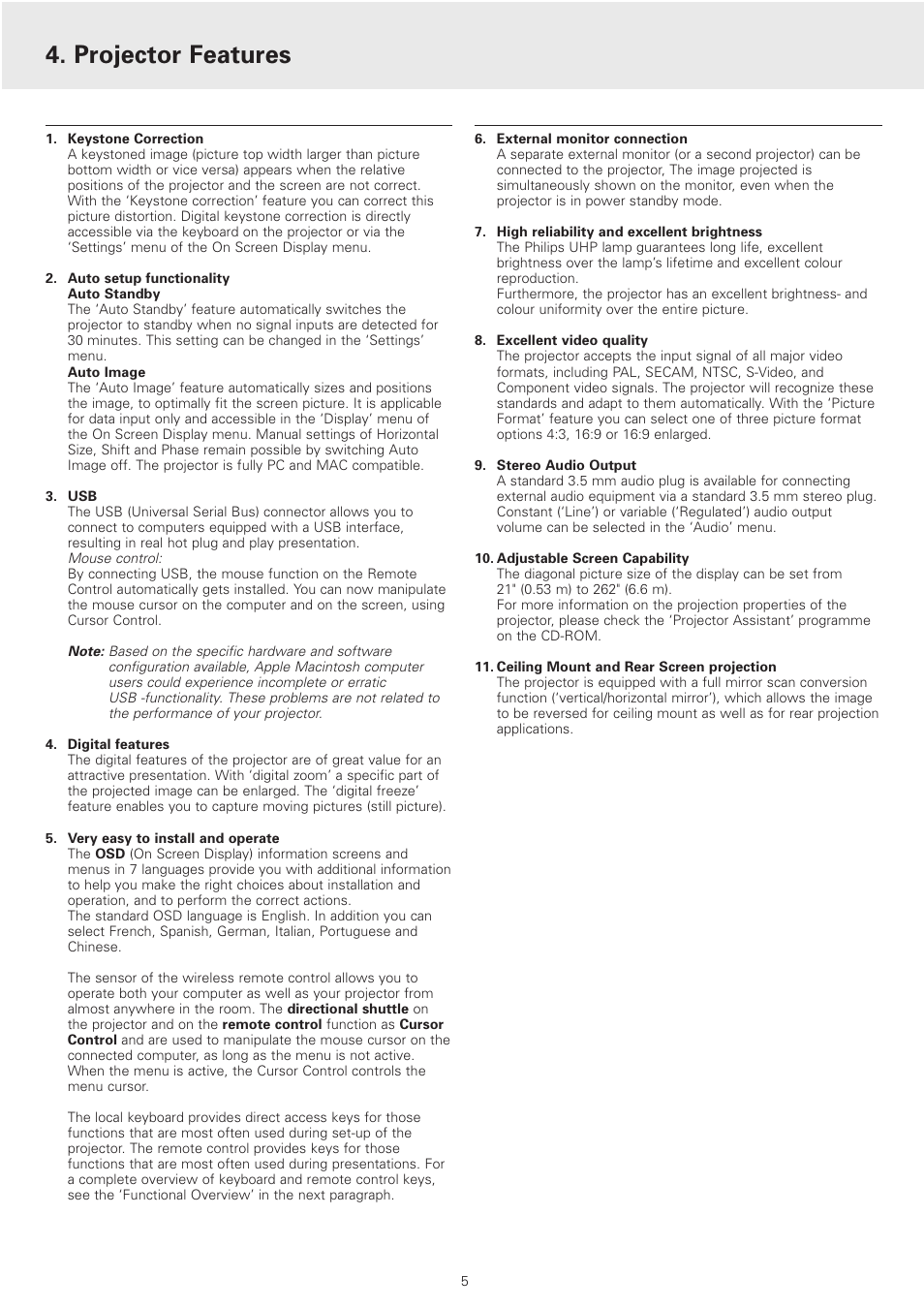 Projector features | Philips cSmart Series User Manual | Page 5 / 23