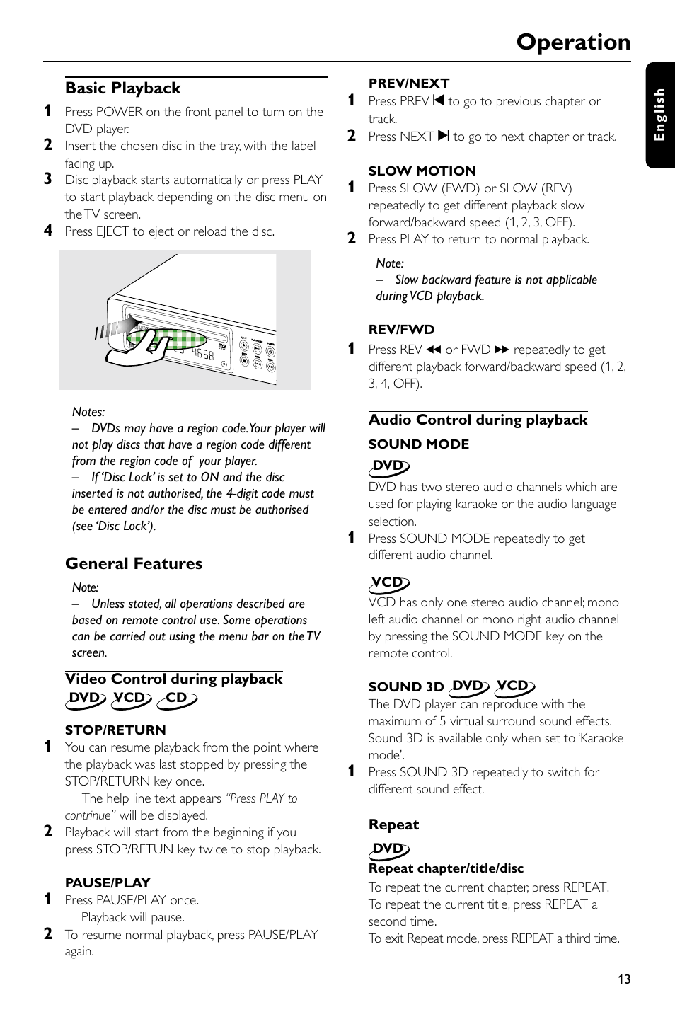 Operation | Philips DVD580M User Manual | Page 13 / 22