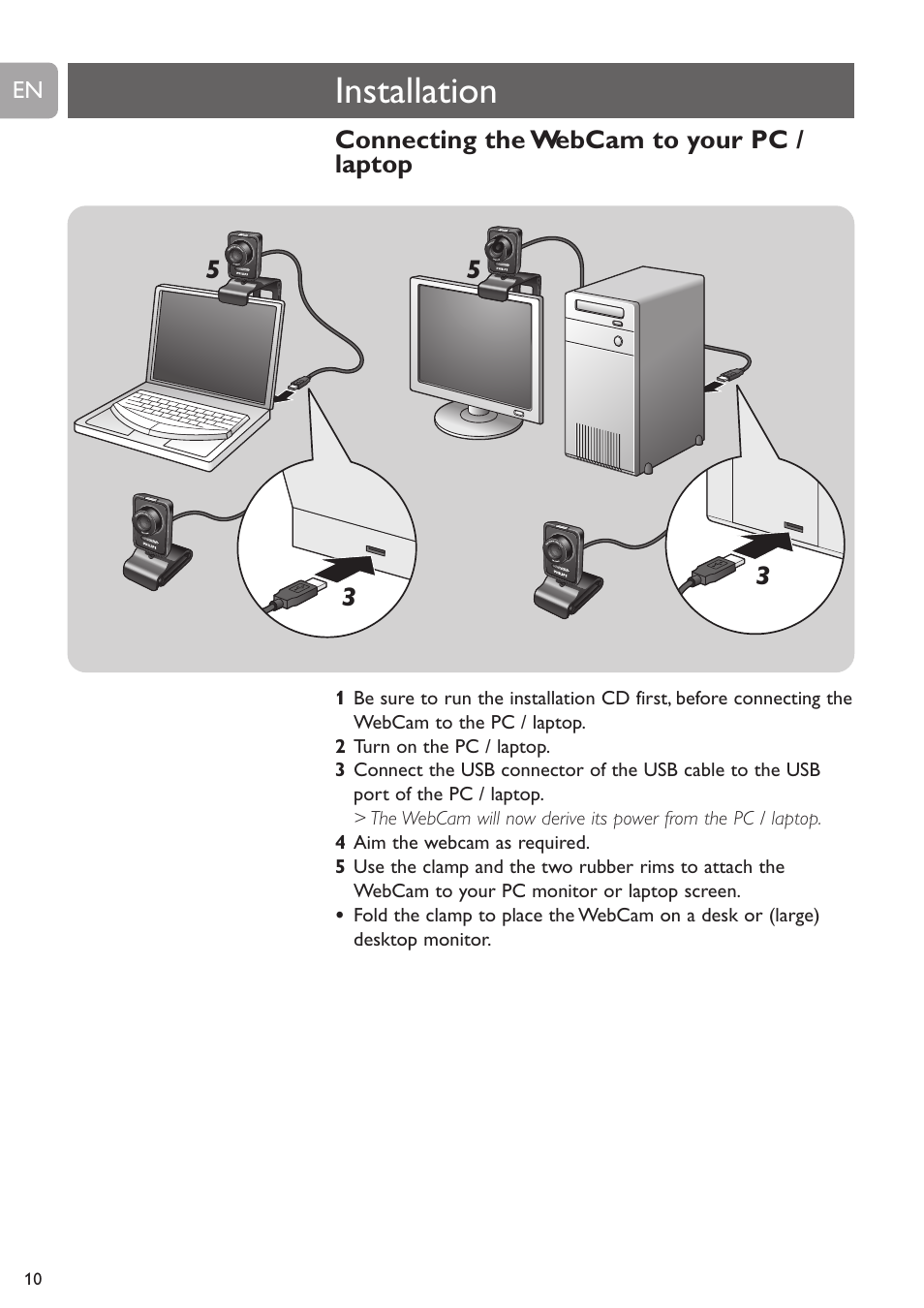 Installation | Philips SPC530NC User Manual | Page 10 / 28