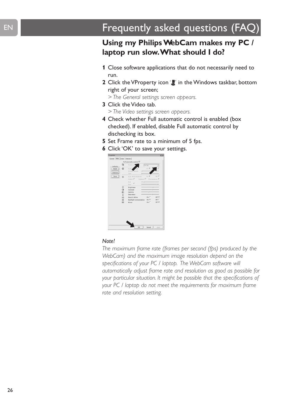 Frequently asked questions (faq) | Philips SPC530NC User Manual | Page 26 / 28