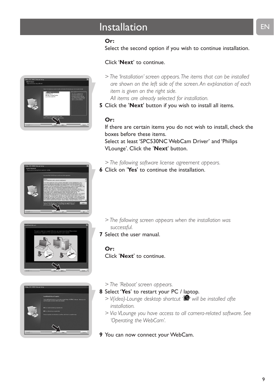 Installation | Philips SPC530NC User Manual | Page 9 / 28