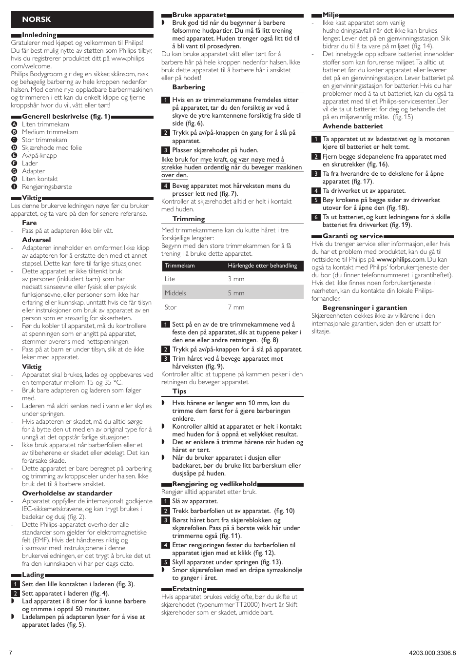 Norsk | Philips TT2023 User Manual | Page 7 / 9