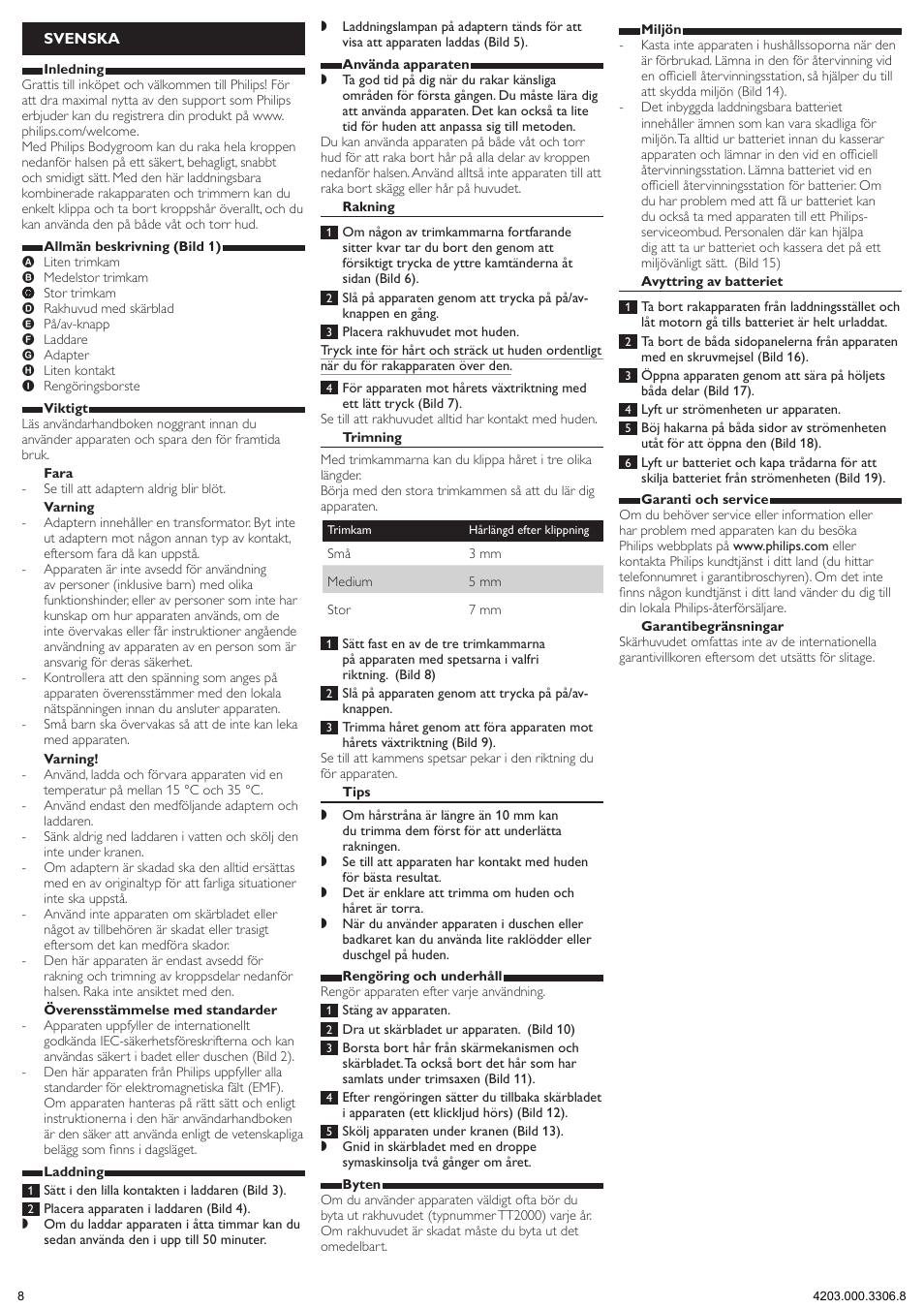 Svenska | Philips TT2023 User Manual | Page 8 / 9