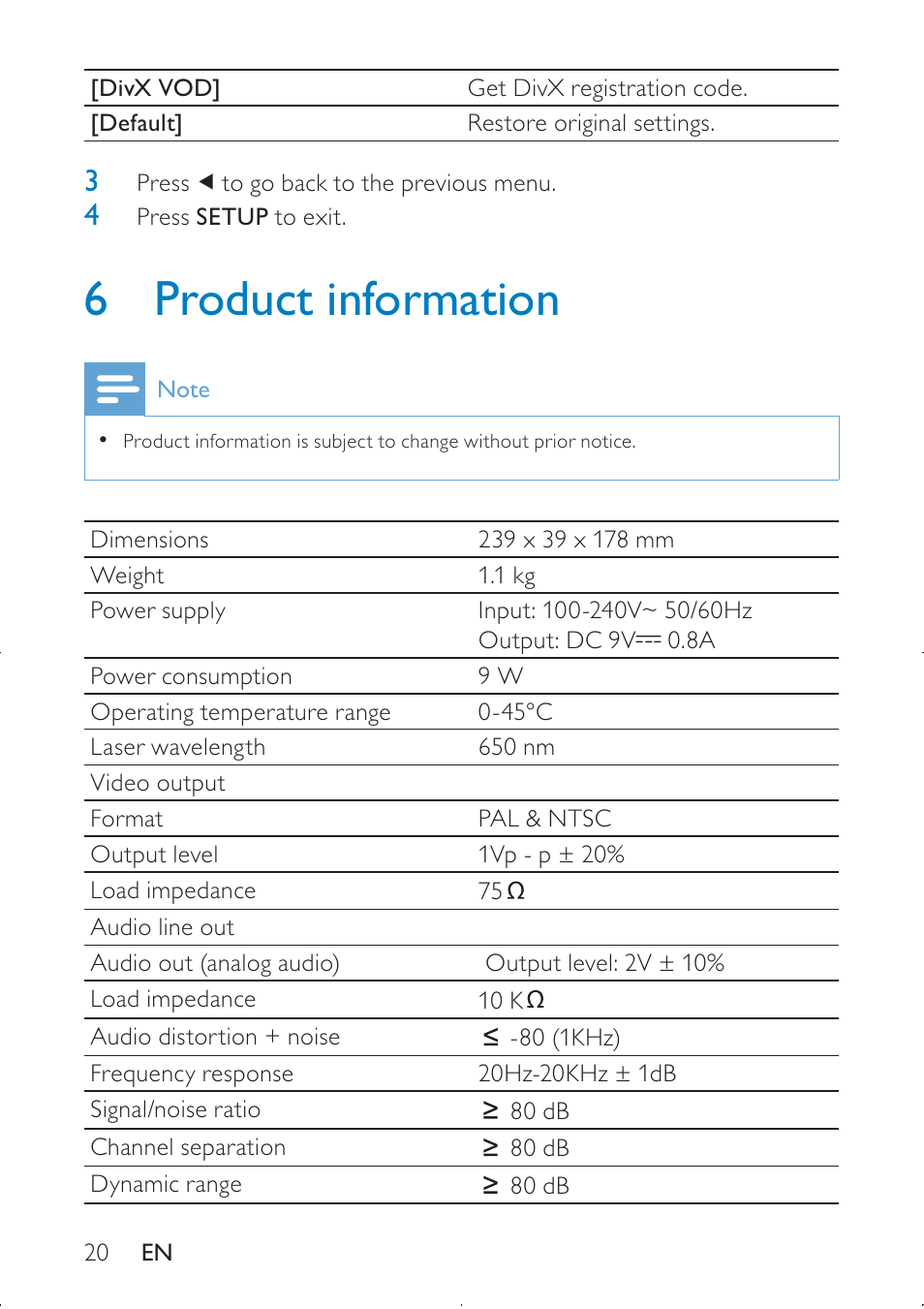 6 product information | Philips PD9000/12 User Manual | Page 20 / 22