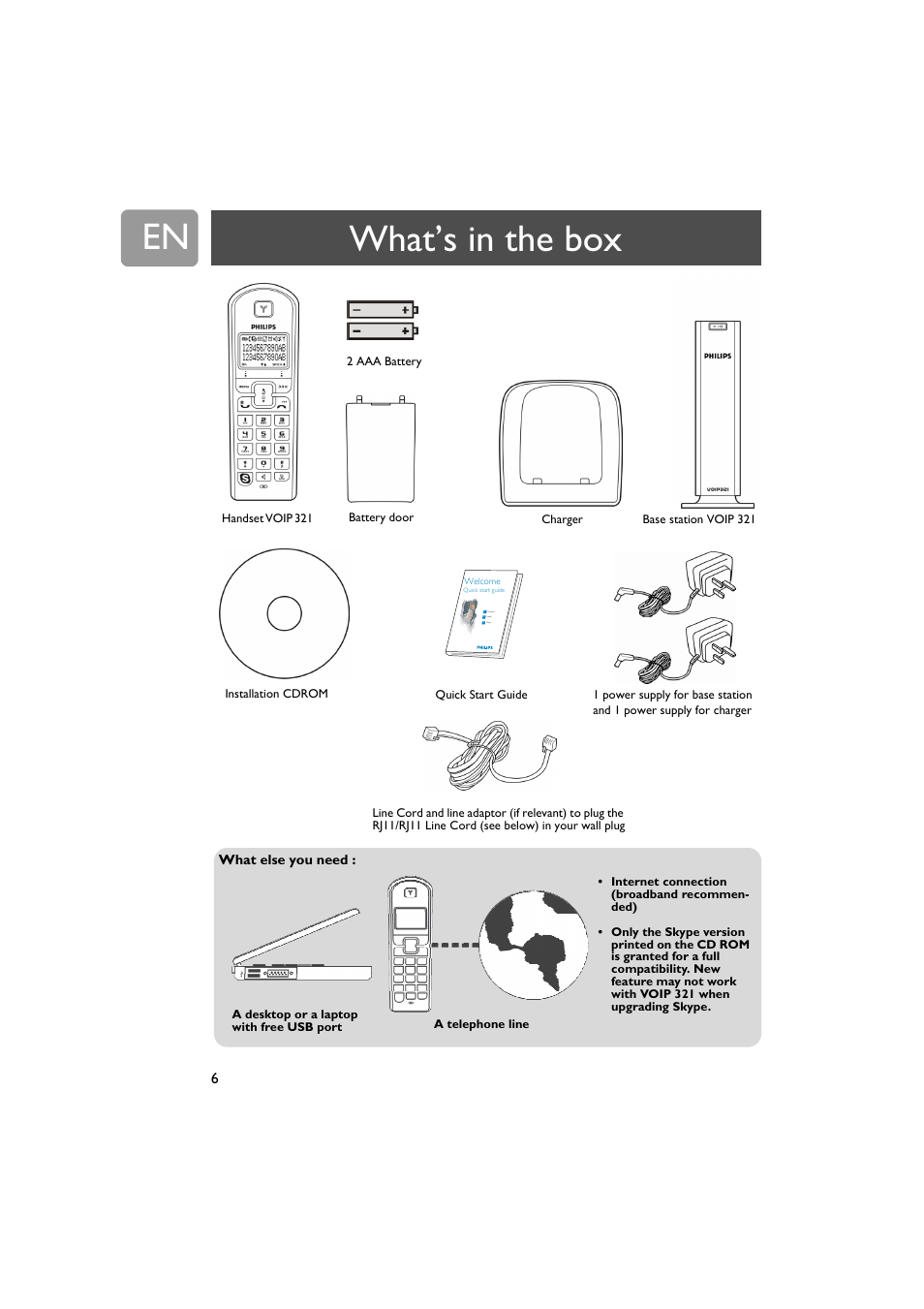 What’s in the box | Philips VOIP321 User Manual | Page 6 / 44