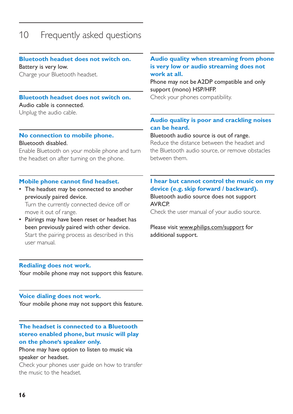 10 frequently asked questions | Philips SHB9000 User Manual | Page 16 / 17