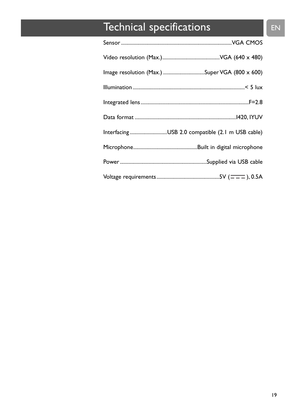 Technical specifications | Philips SPC650NC User Manual | Page 19 / 22