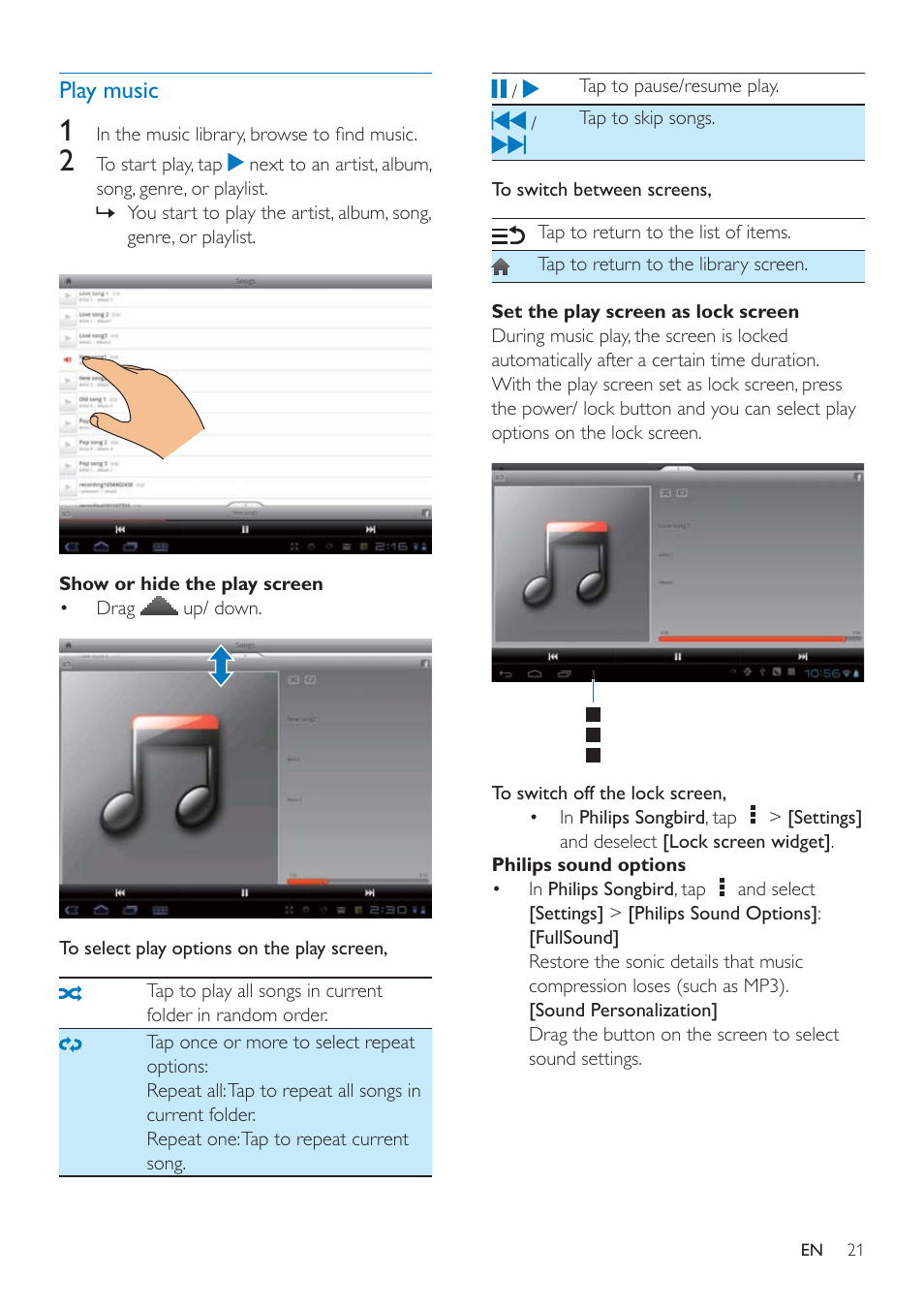 Play music | Philips PI3000/93 User Manual | Page 23 / 48