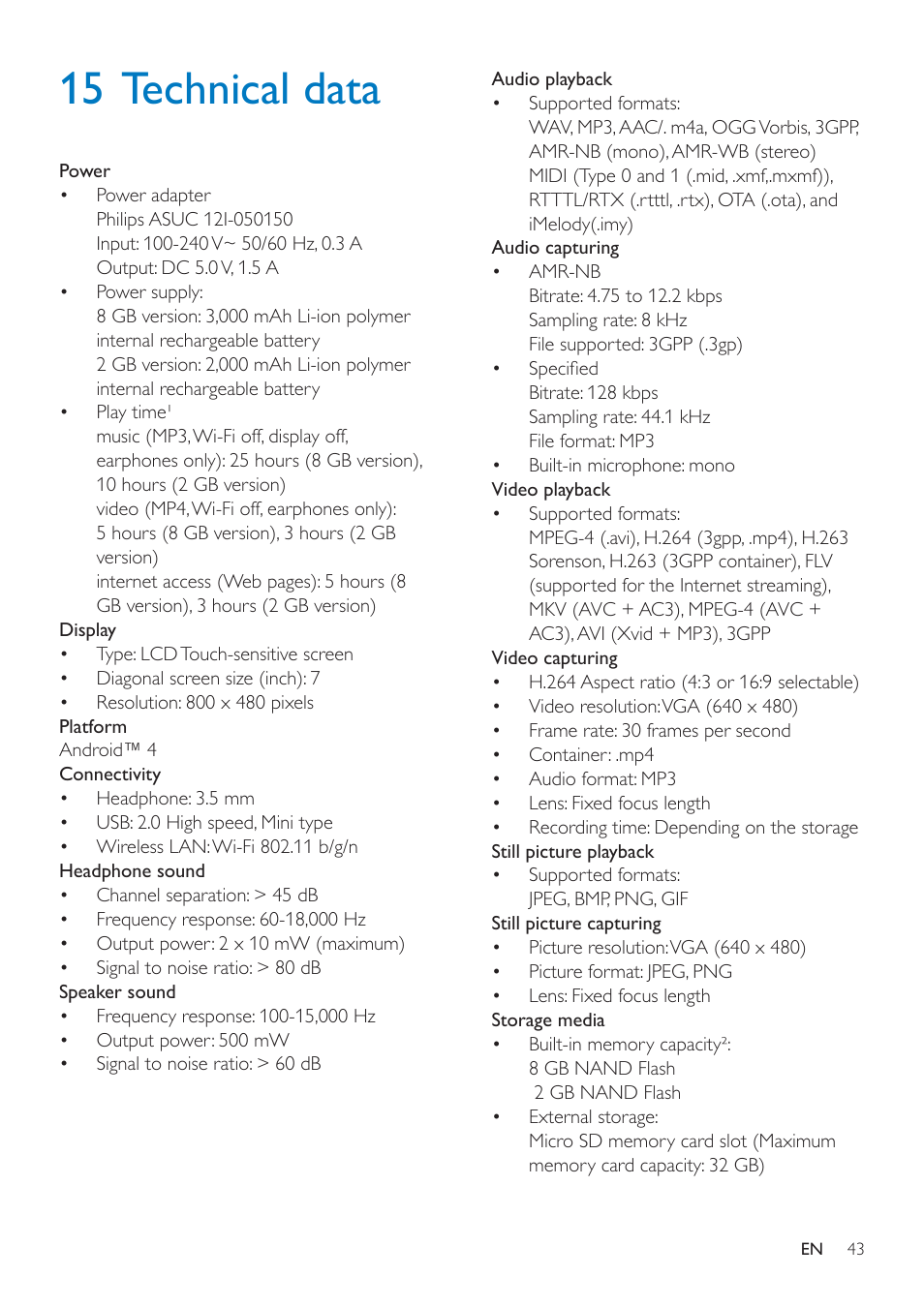 15 technical data | Philips PI3000/93 User Manual | Page 45 / 48