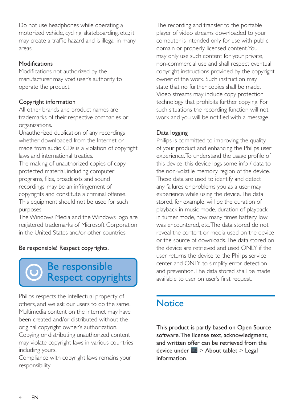 Notice, Notice 4 | Philips PI3000/93 User Manual | Page 6 / 48