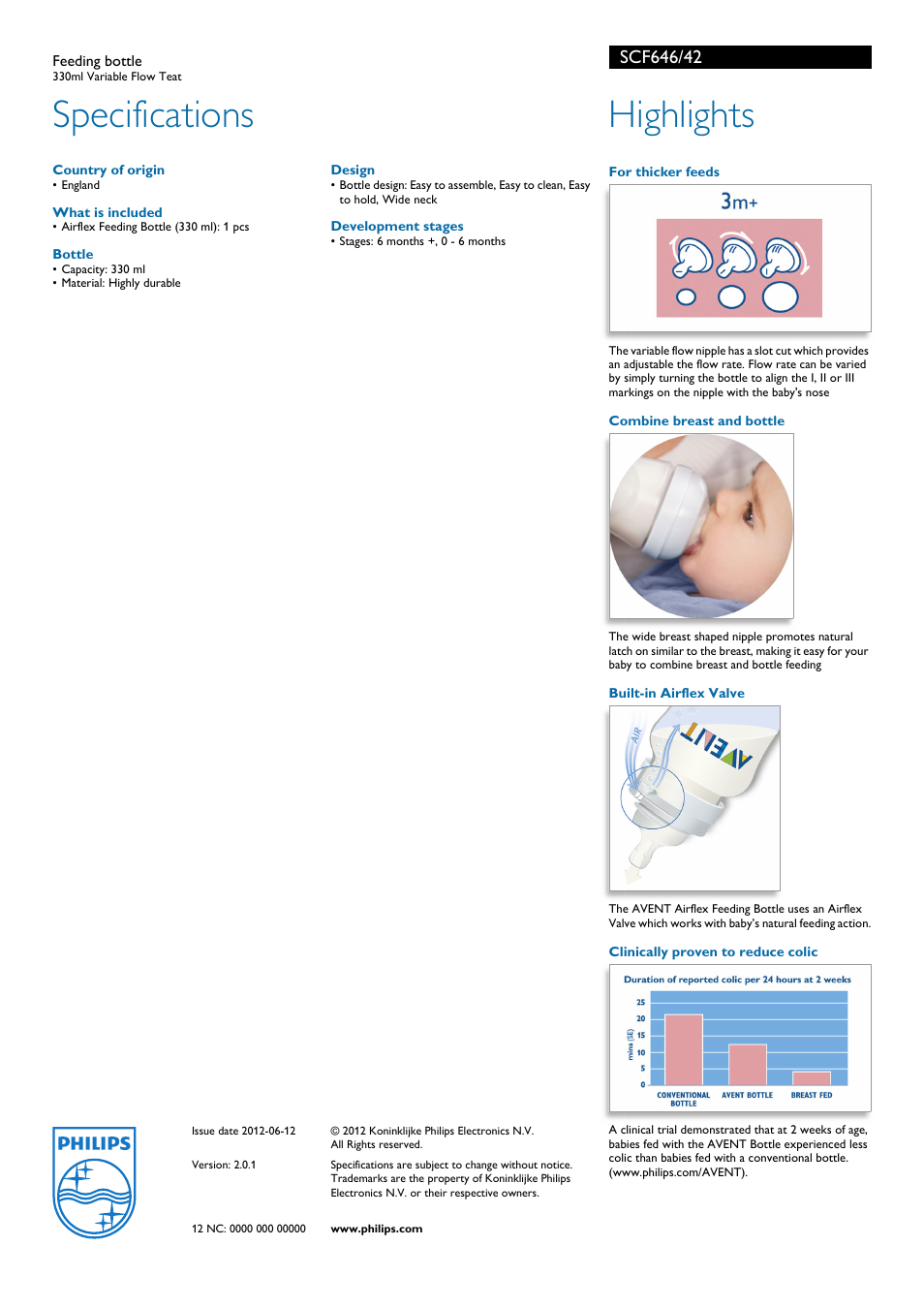 Specifications, Highlights | Philips Avent SCF646/42 User Manual | Page 2 / 2