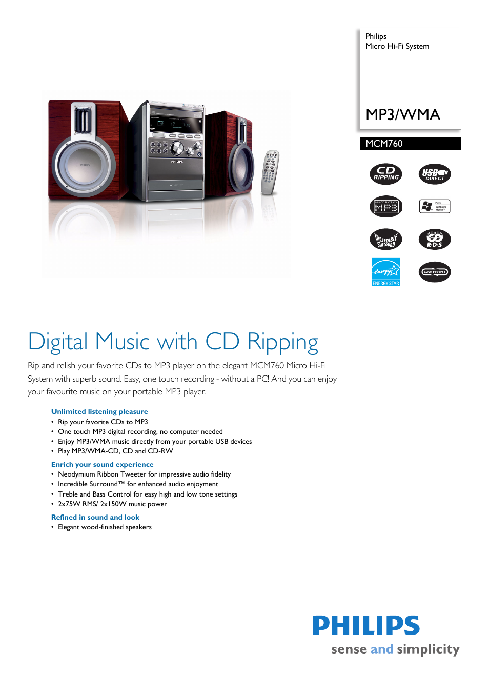 Philips MCM760/12 User Manual | 2 pages