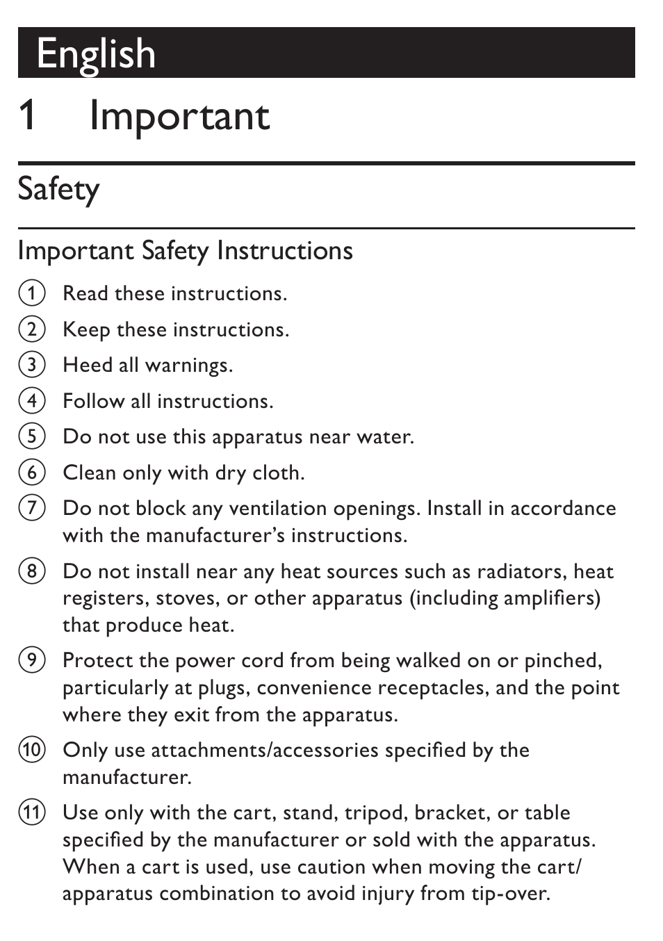 English 1 important, Safety, Important safety instructions | Philips AZD208/05 User Manual | Page 2 / 21