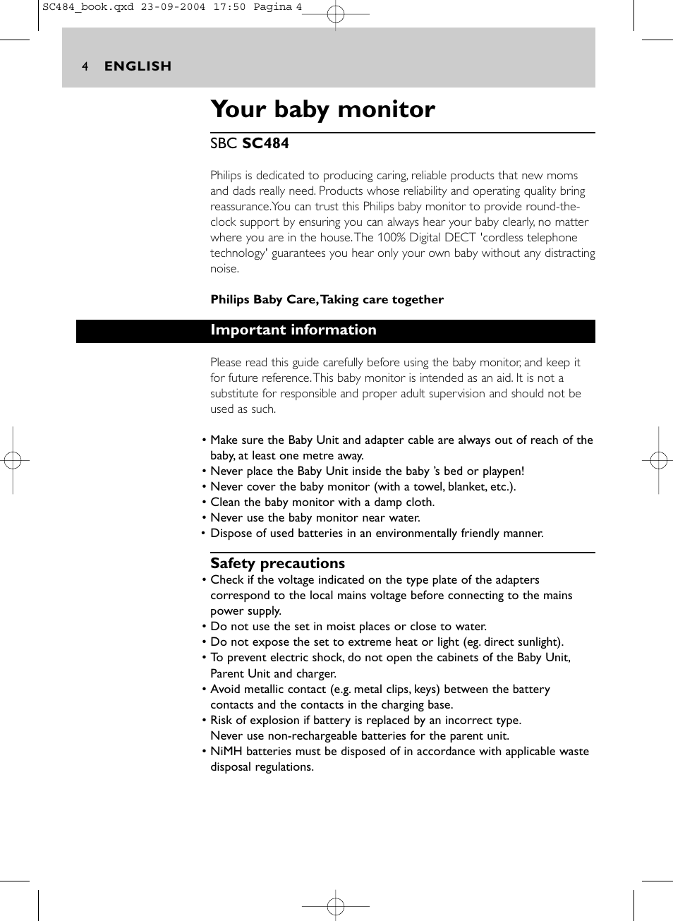 Your baby monitor | Philips SC484 DECTSBC User Manual | Page 4 / 17