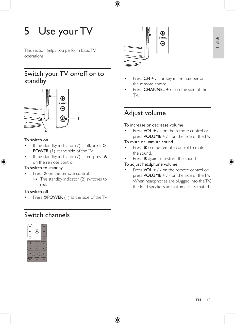 5 use your tv | Philips 19PFL3403/77 User Manual | Page 13 / 32