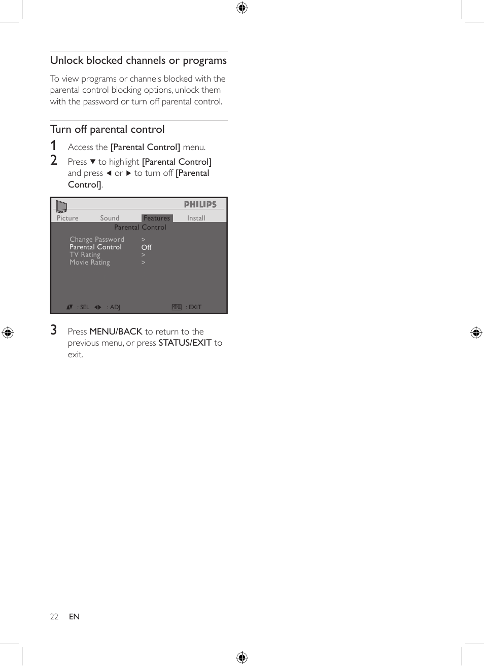 Philips 19PFL3403/77 User Manual | Page 22 / 32