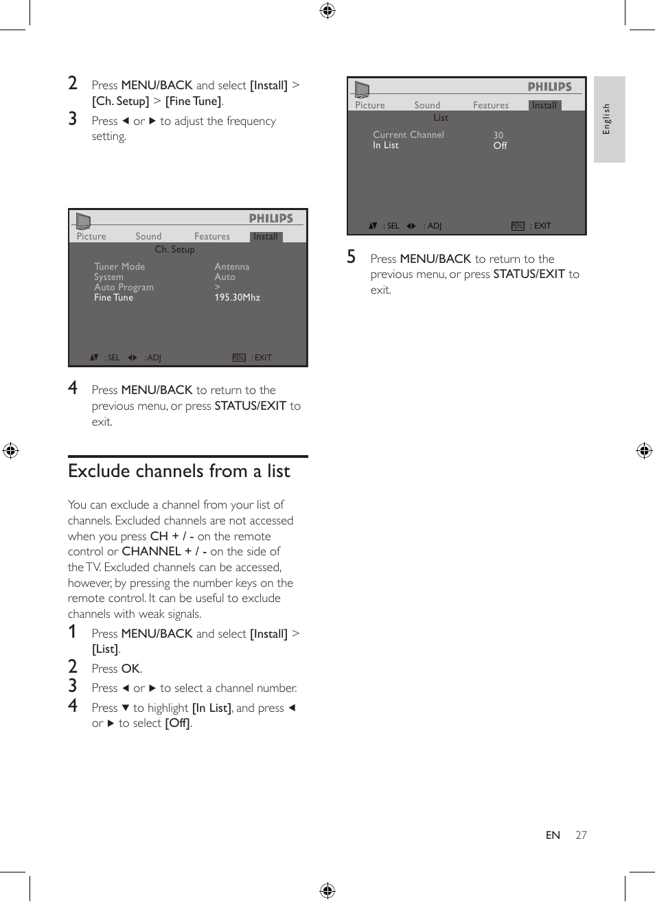 Exclude channels from a list | Philips 19PFL3403/77 User Manual | Page 27 / 32