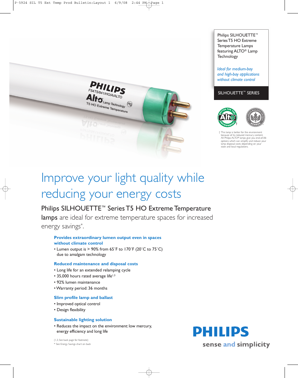 Philips SILHOUETTE Series T5 HO User Manual | 2 pages