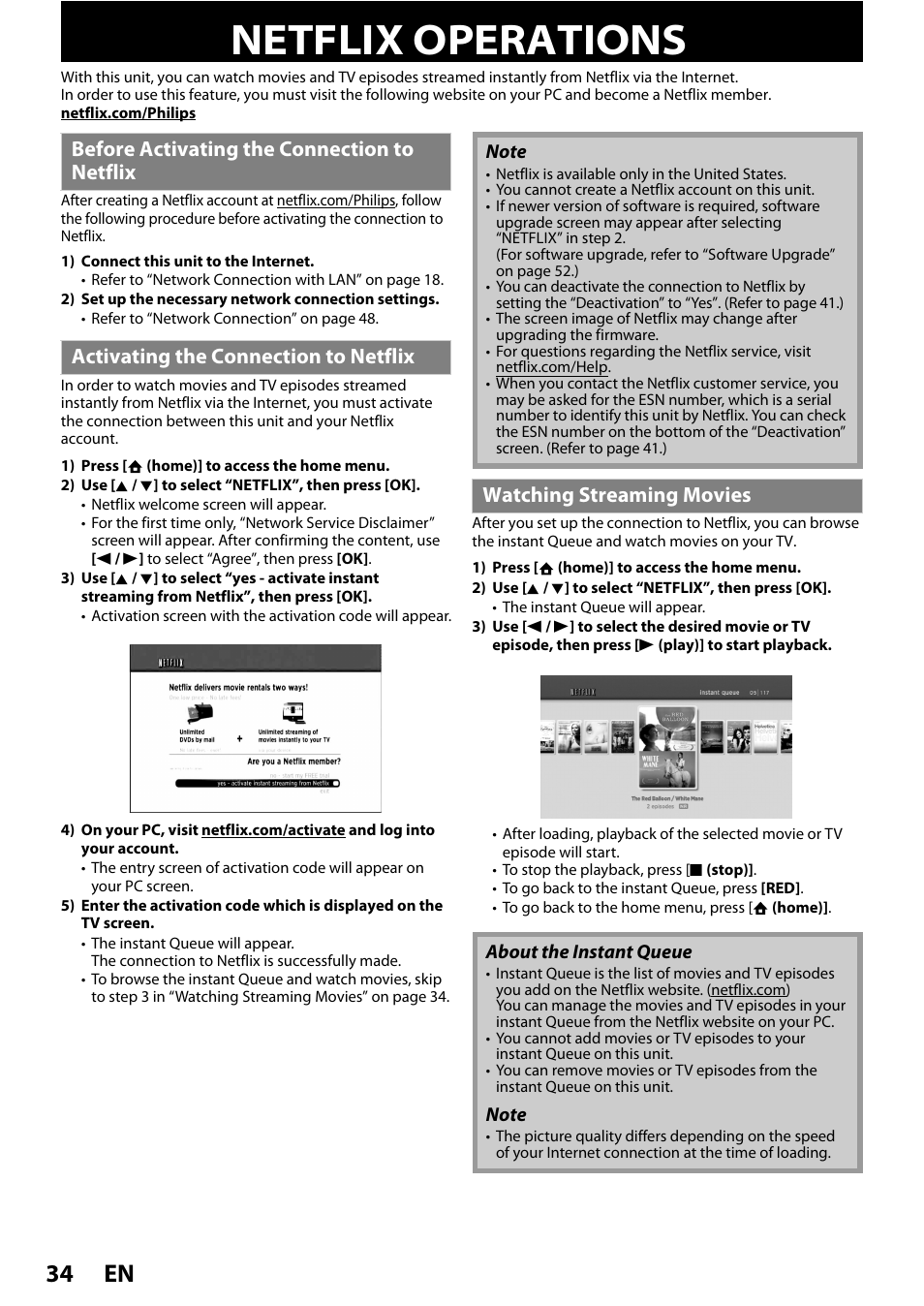 Netflix operations, Netflix operations” o, En 34 | Watching streaming movies | Philips BDP5150/F7 User Manual | Page 34 / 60