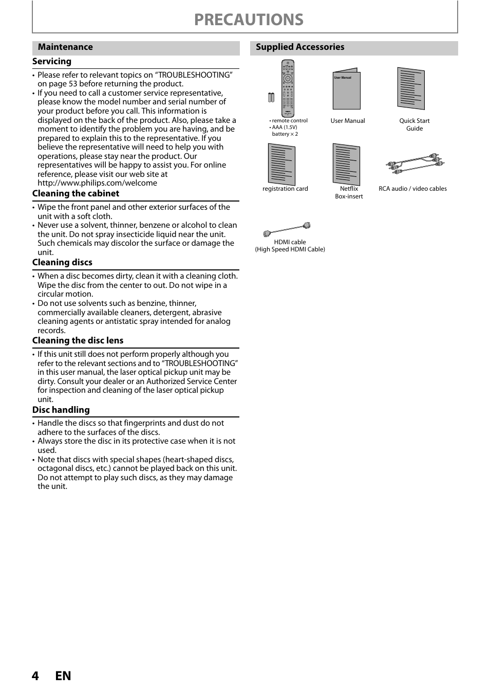 Precautions | Philips BDP5150/F7 User Manual | Page 4 / 60