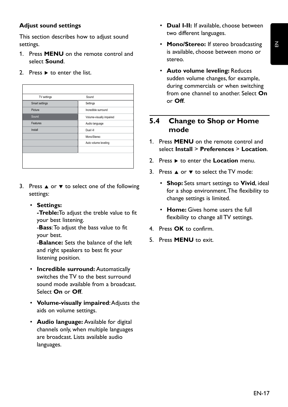 5�4 change to shop or home mode | Philips 20HFL3330D/10 User Manual | Page 29 / 48