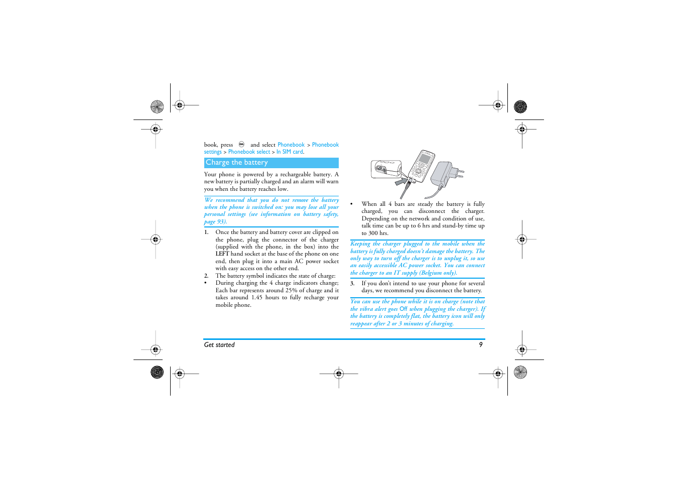 Charge the battery | Philips 535 User Manual | Page 11 / 102