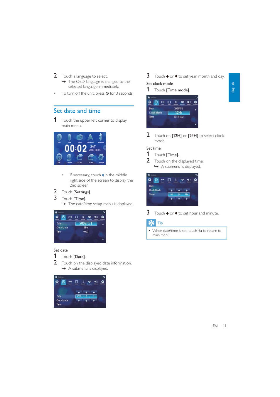 Set date and time 1 | Philips CID3287 User Manual | Page 10 / 34