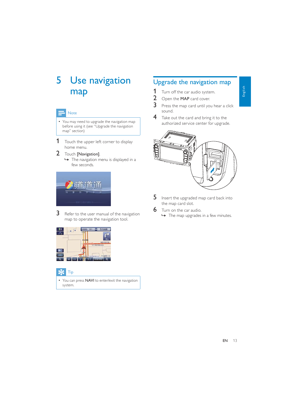 5 use navigation map, Upgrade the navigation map 1 | Philips CID3287 User Manual | Page 12 / 34