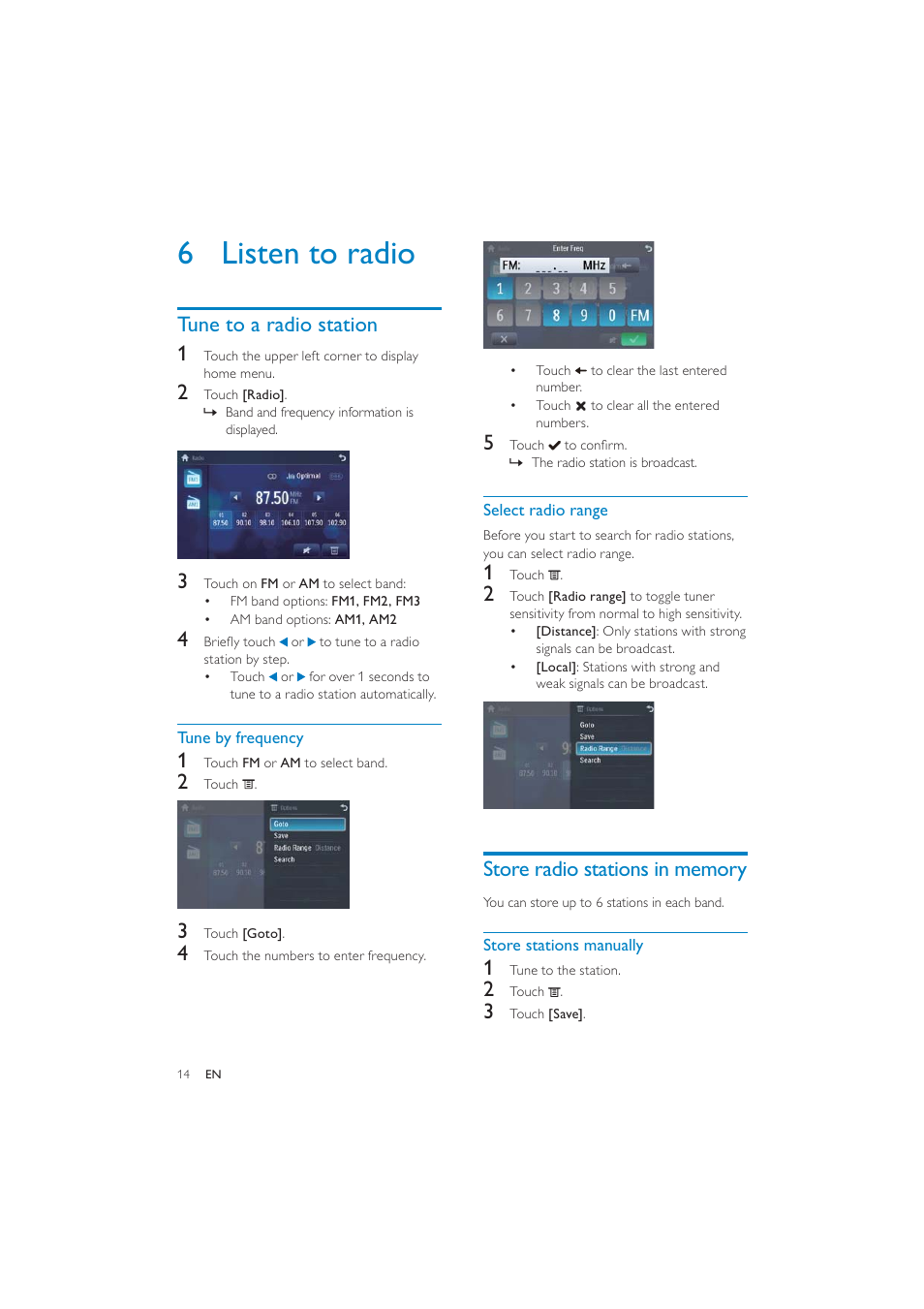 6 listen to radio, Tune to a radio station 1 | Philips CID3287 User Manual | Page 13 / 34