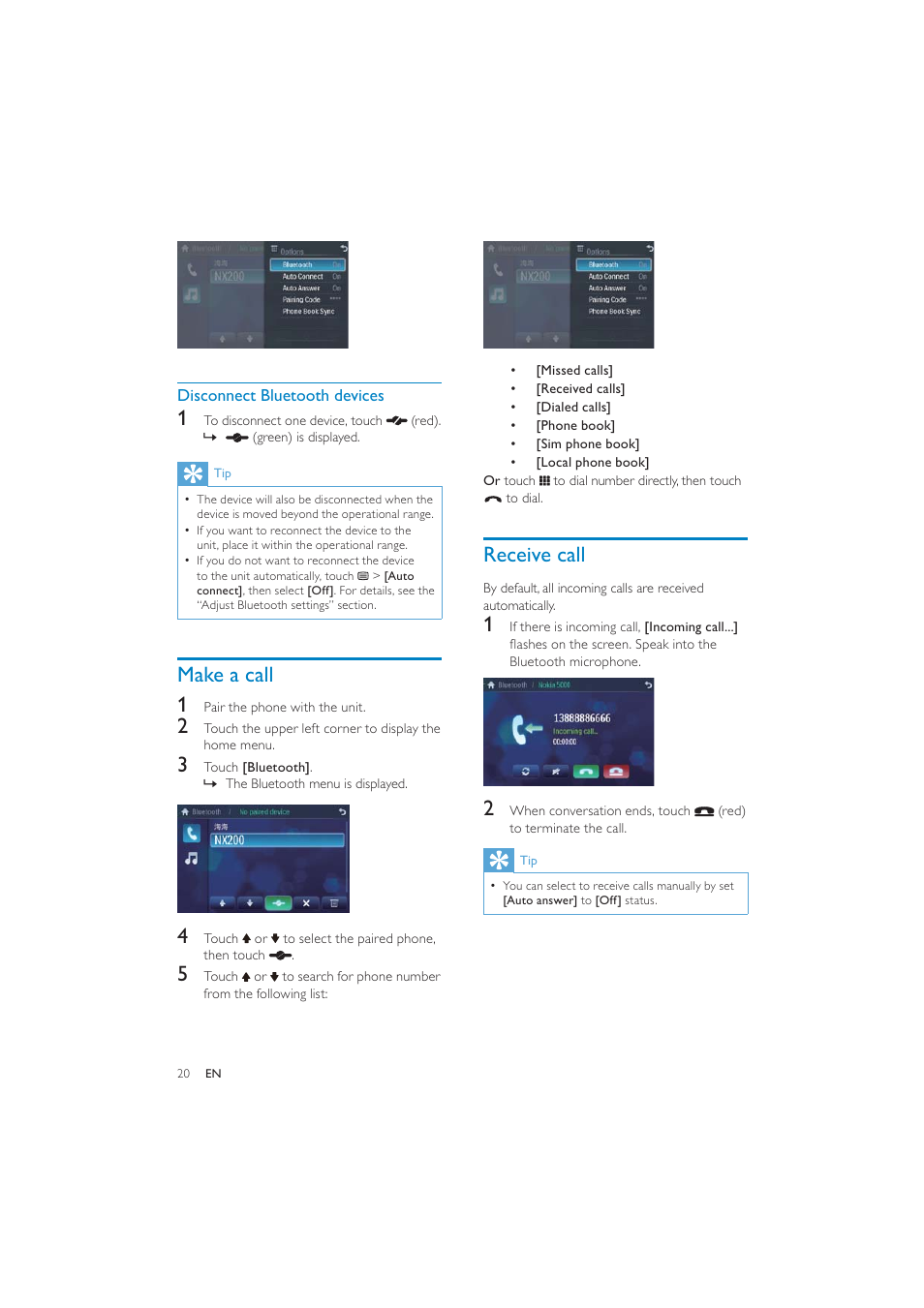 Receive call, Make a call 1 | Philips CID3287 User Manual | Page 19 / 34