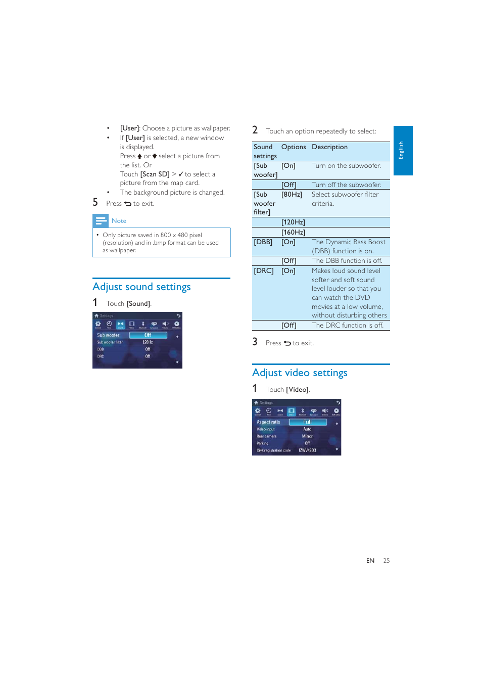 Adjust video settings 1, Adjust sound settings 1 | Philips CID3287 User Manual | Page 24 / 34