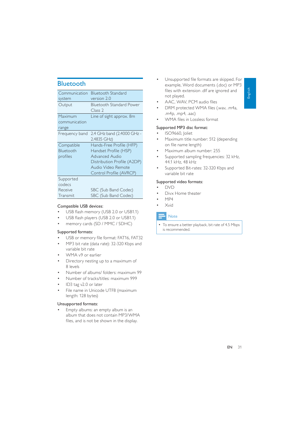 Bluetooth | Philips CID3287 User Manual | Page 30 / 34