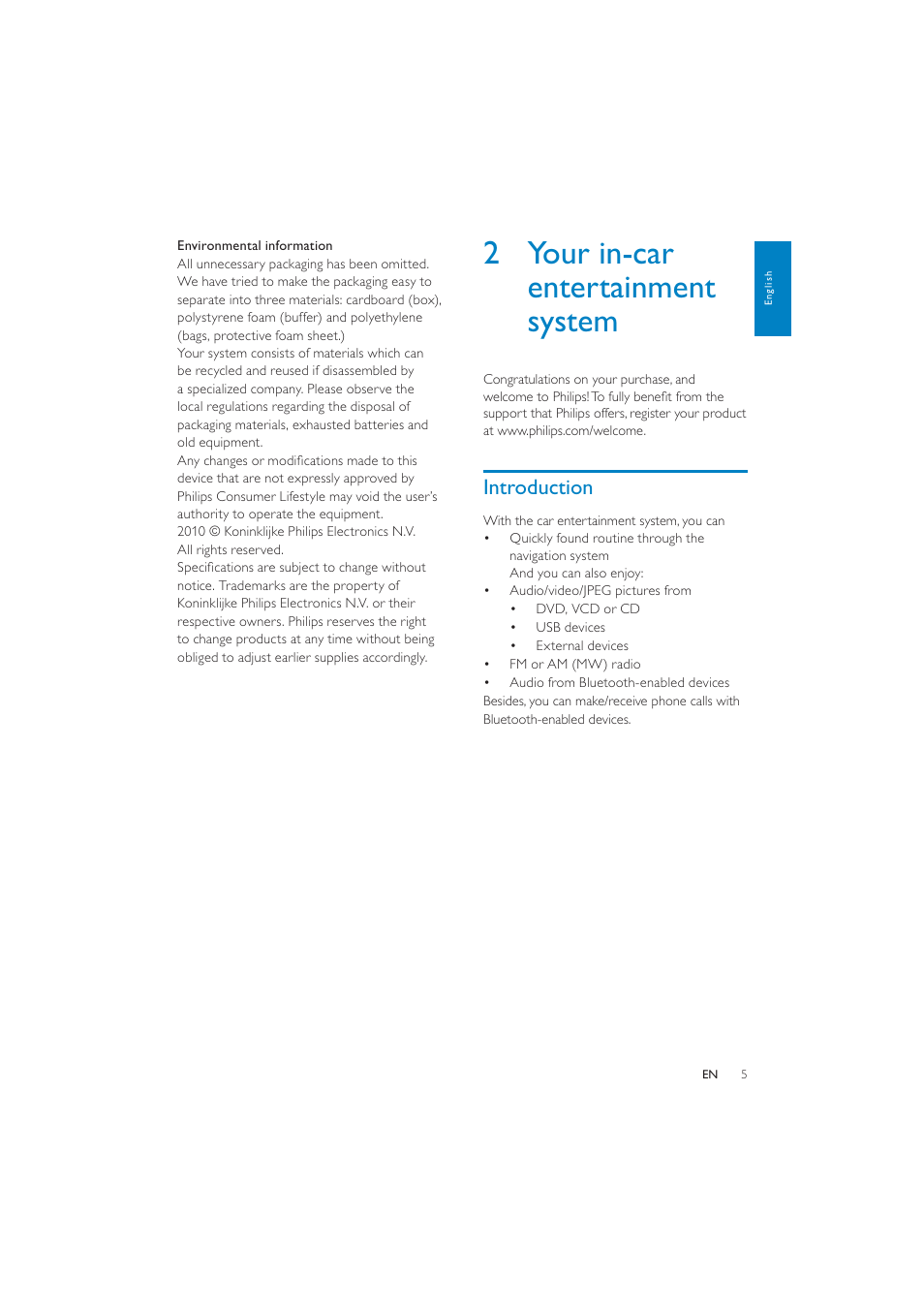 2 your in-car entertainment system, Introduction | Philips CID3287 User Manual | Page 4 / 34