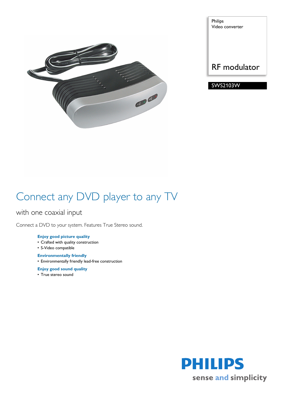 Philips SWS2103W User Manual | 2 pages