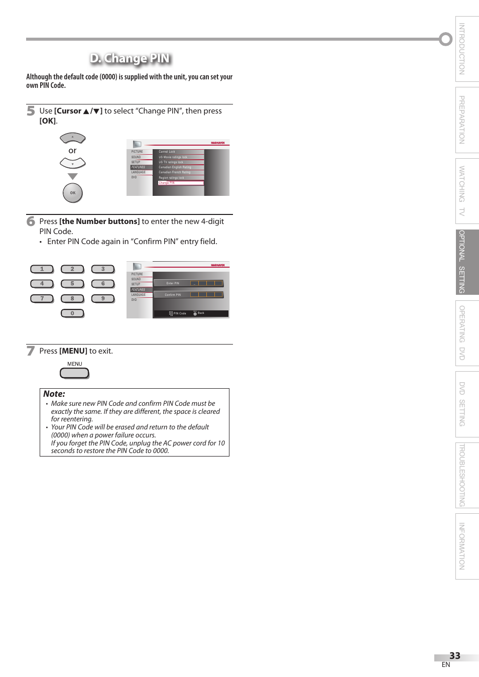 D. change pin | Philips Magnavox 26MD350B/F7 User Manual | Page 33 / 57