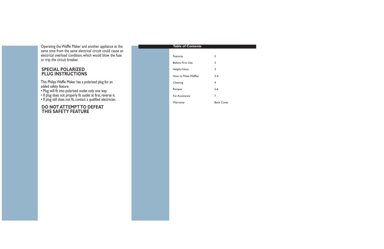 Special polarized plug instructions, Do not attempt to defeat this safety feature | Philips HD4482 User Manual | Page 3 / 7