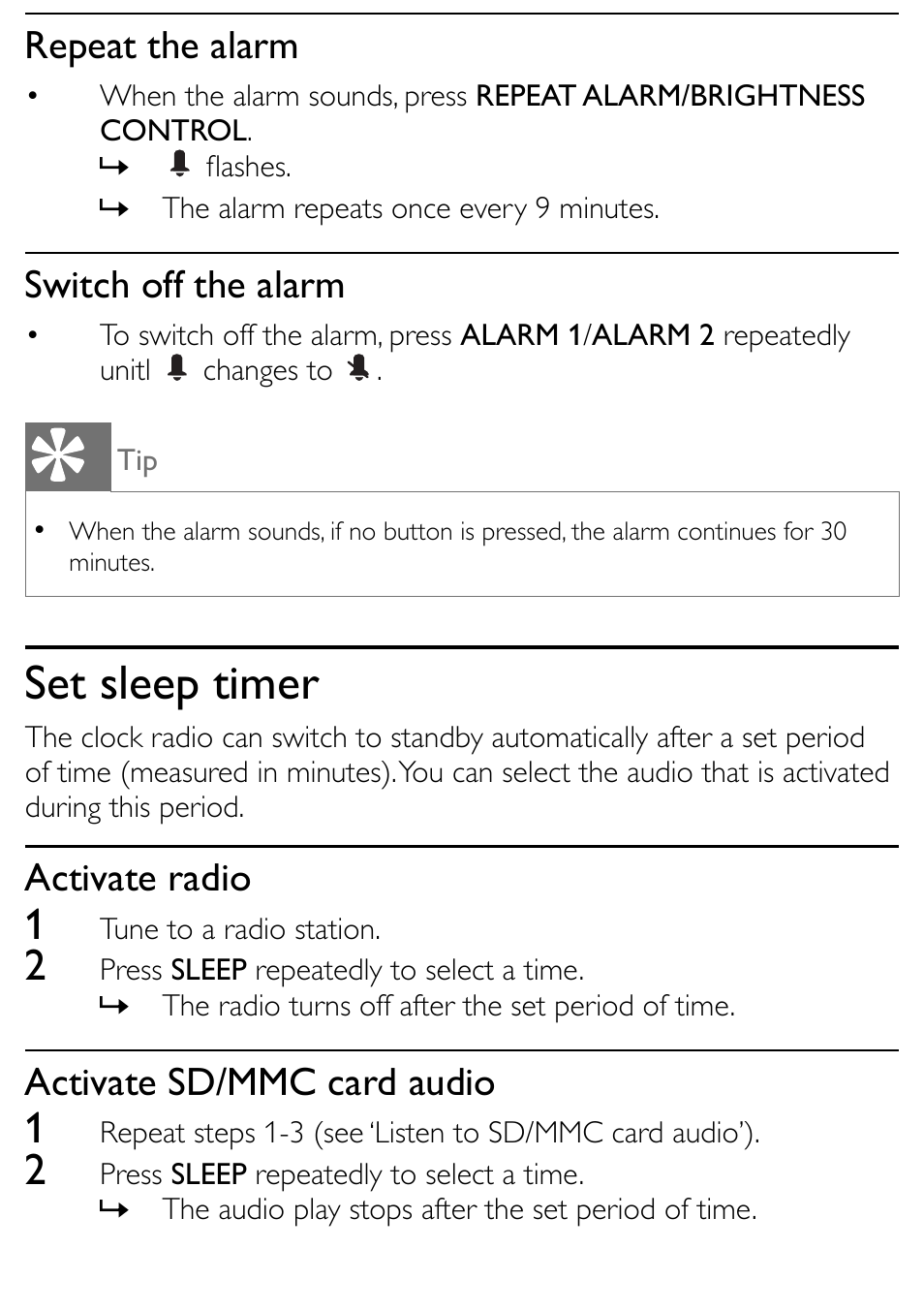 Set sleep timer | Philips AJL303/37 User Manual | Page 15 / 21