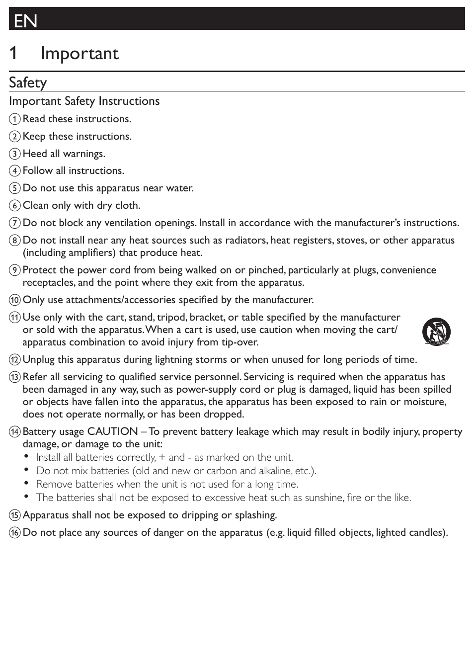 En 1 important, Safety | Philips AZ3856 User Manual | Page 4 / 20