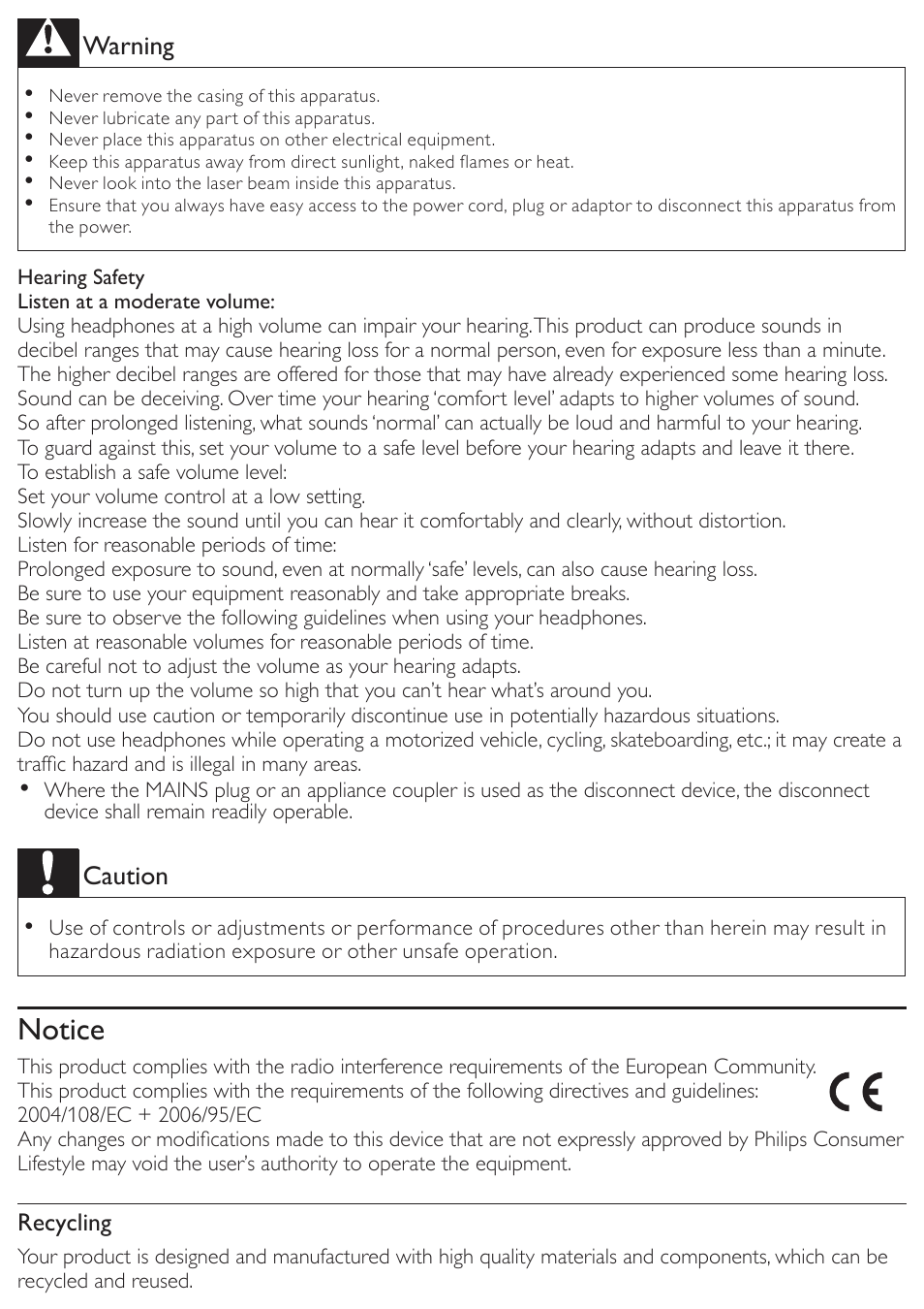 Notice | Philips AZ3856 User Manual | Page 5 / 20