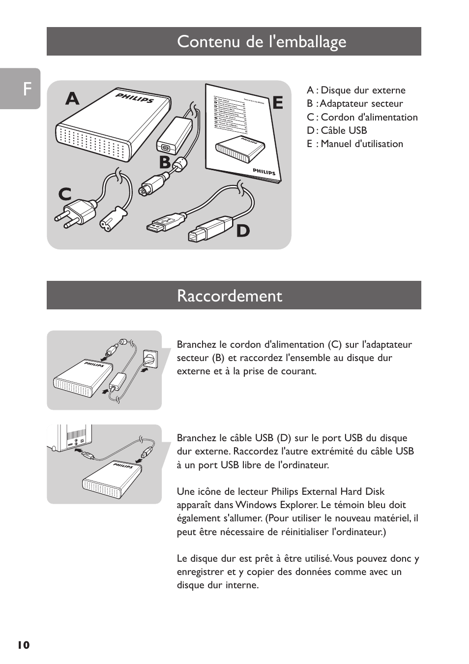 Contenu de l'emballage, Raccordement | Philips SPE3000 Series User Manual | Page 10 / 52