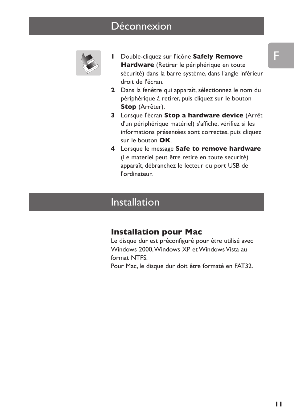 Déconnexion, Installation | Philips SPE3000 Series User Manual | Page 11 / 52