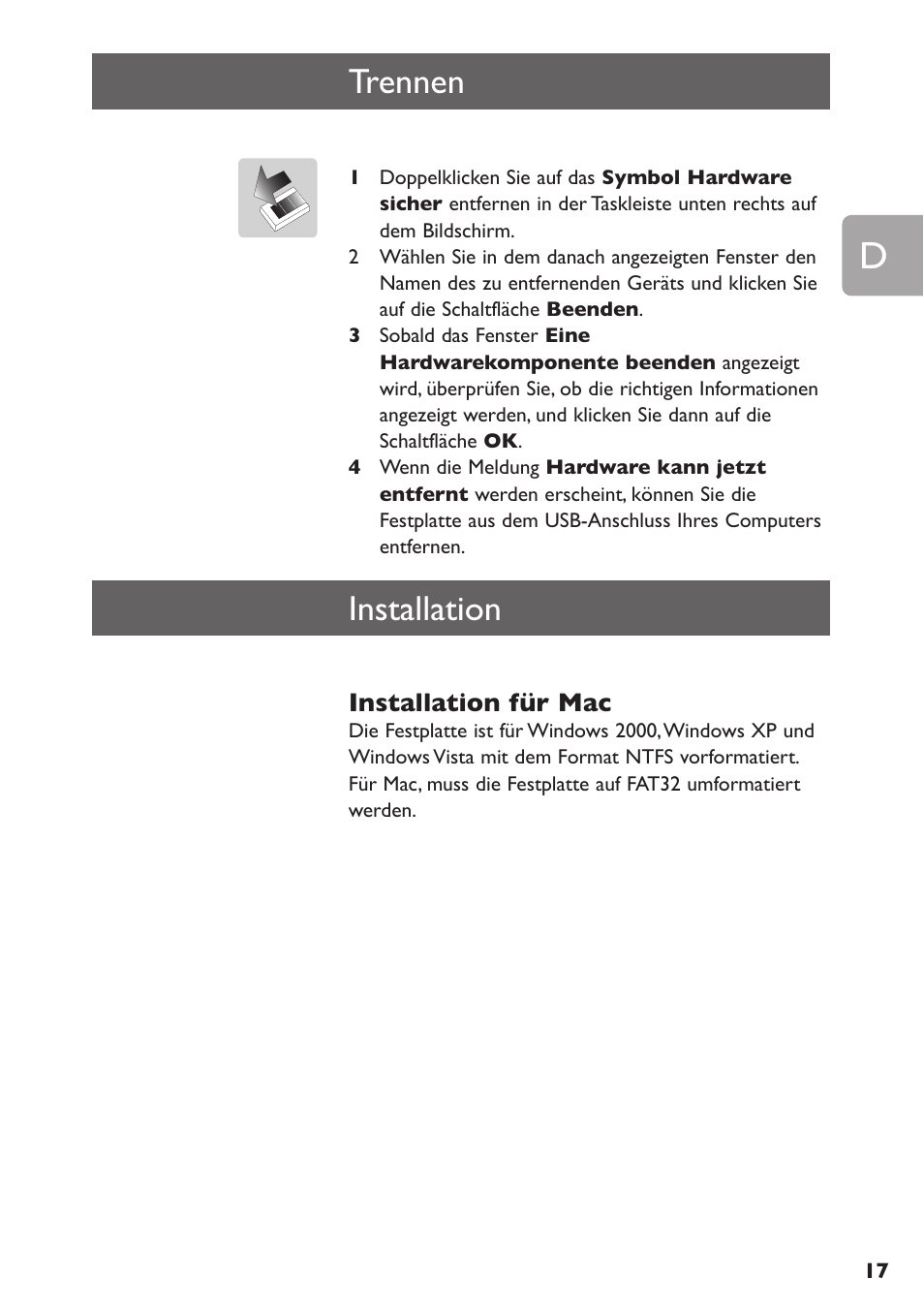 Trennen, Installation | Philips SPE3000 Series User Manual | Page 17 / 52
