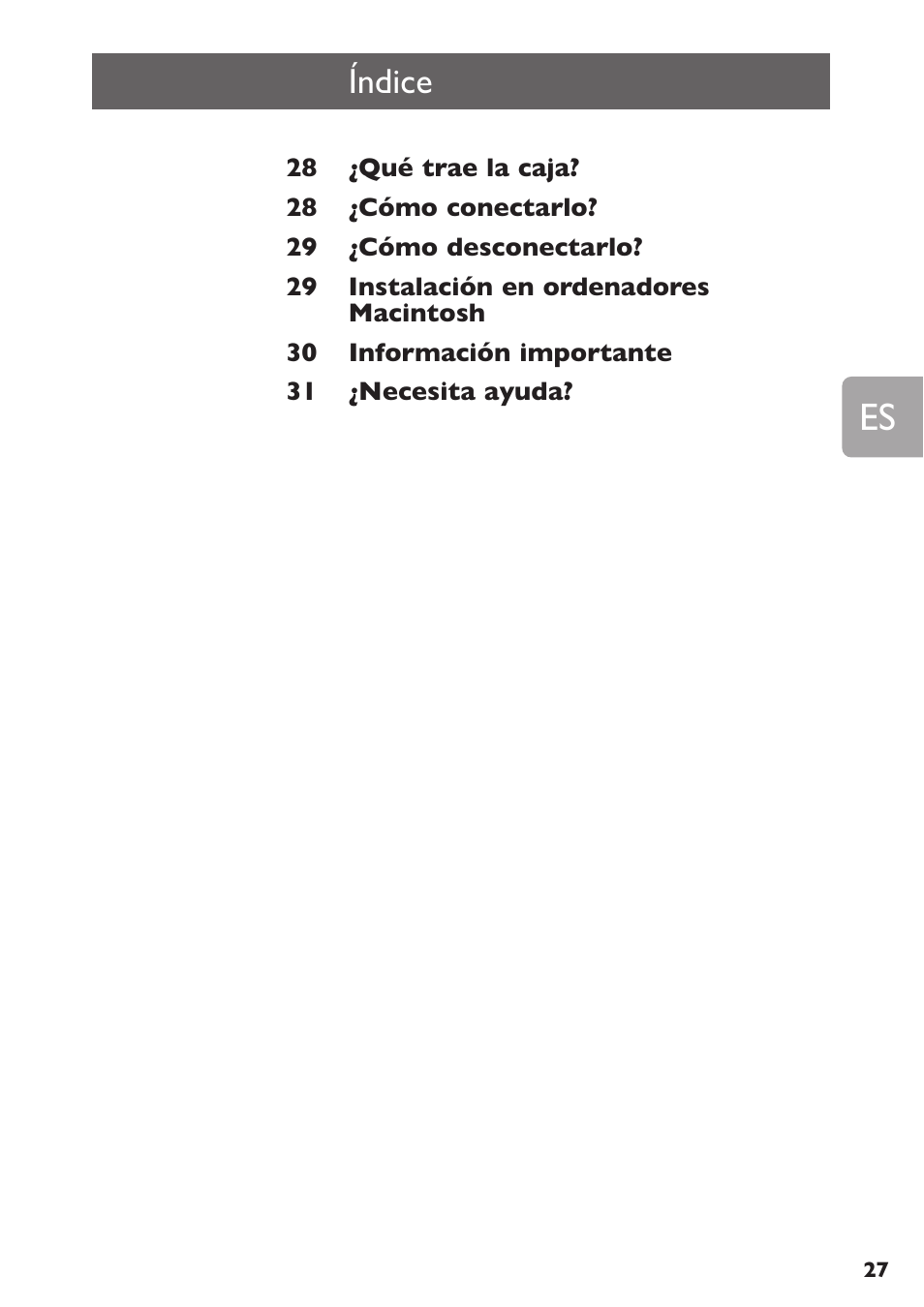 Índice | Philips SPE3000 Series User Manual | Page 27 / 52