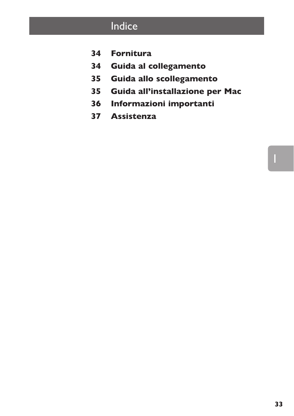 Indice | Philips SPE3000 Series User Manual | Page 33 / 52