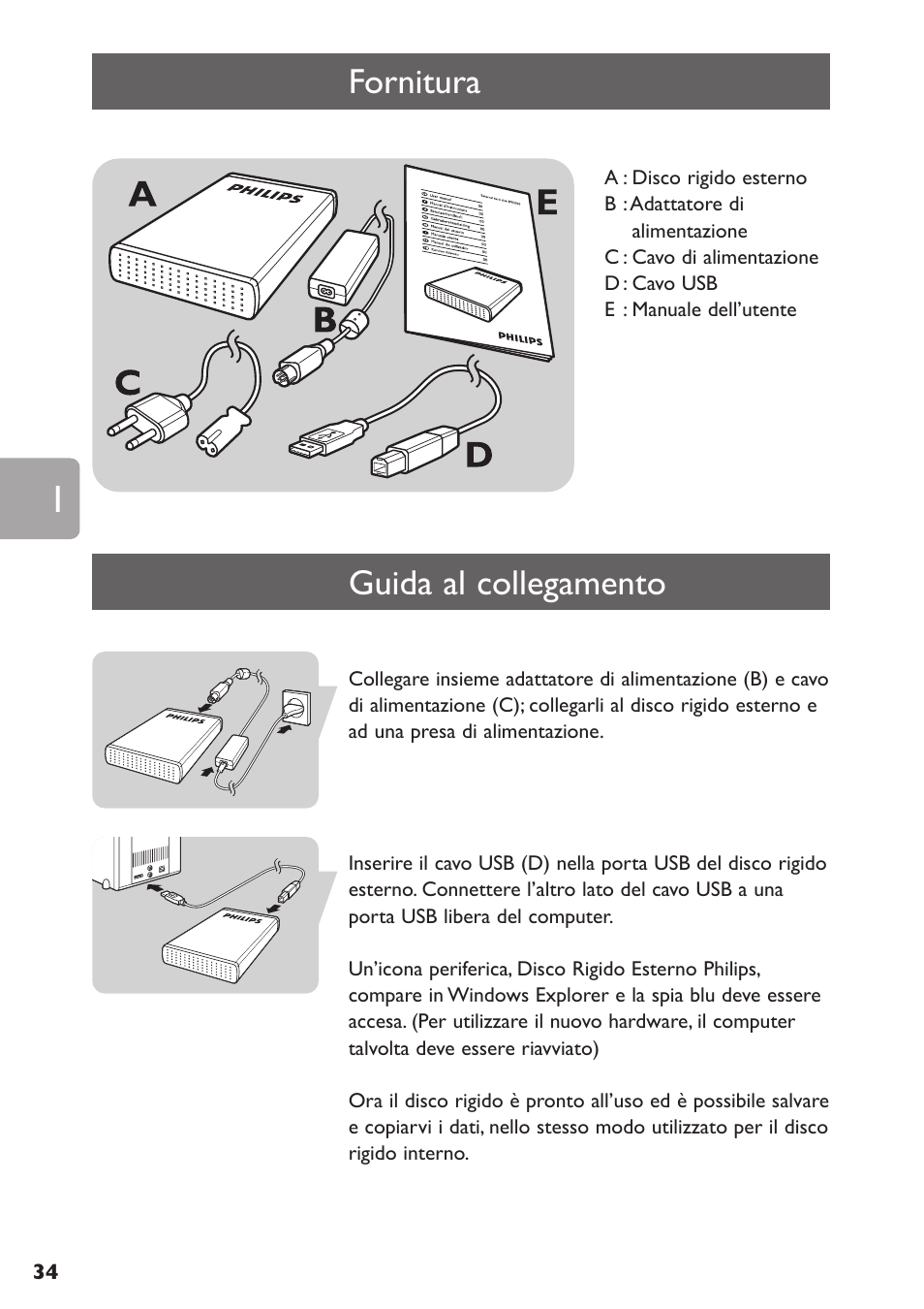 Fornitura, Guida al collegamento | Philips SPE3000 Series User Manual | Page 34 / 52