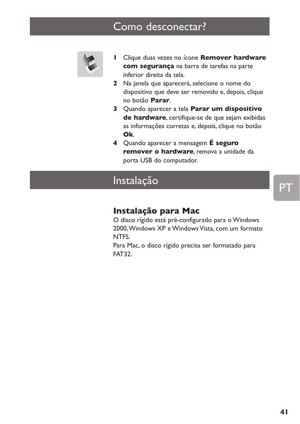 Como desconectar, Instalação | Philips SPE3000 Series User Manual | Page 41 / 52