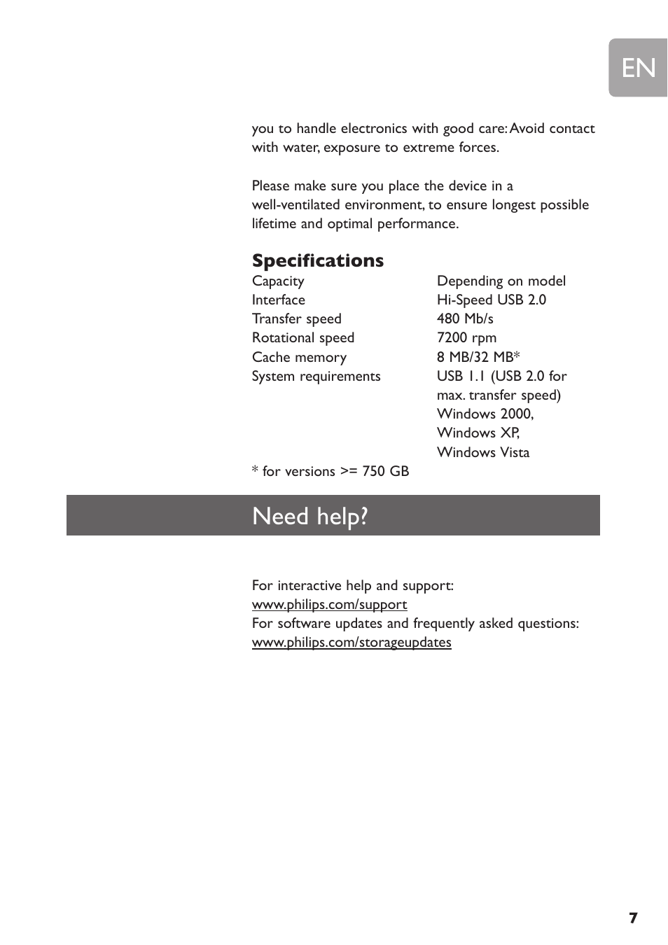 Need help, Specifications | Philips SPE3000 Series User Manual | Page 7 / 52